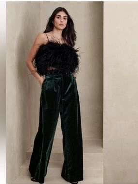 Banana Republic Emerald Green Velvet Wide-Leg Pants